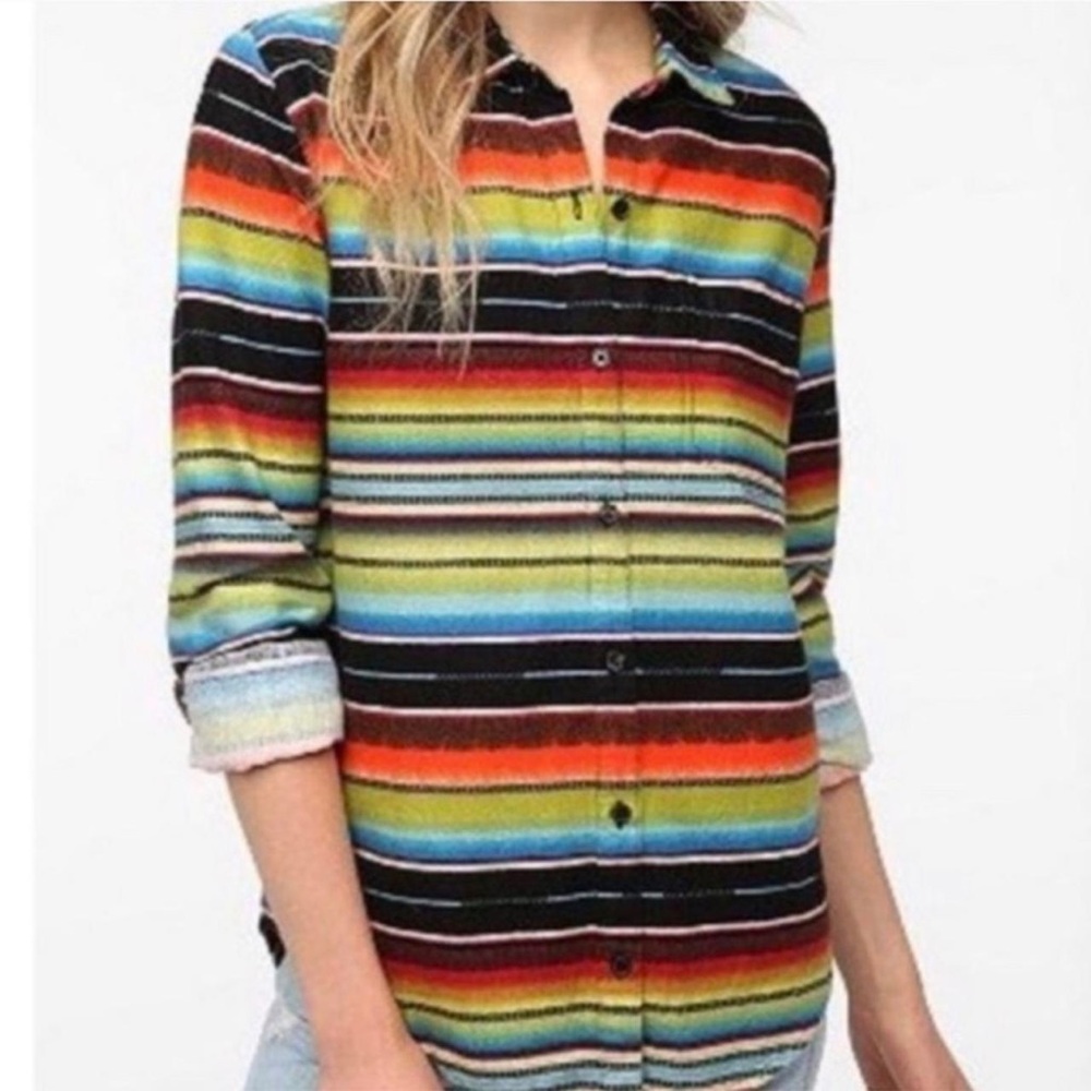 BDG Green and Blue Button Down Shirt Casual Top